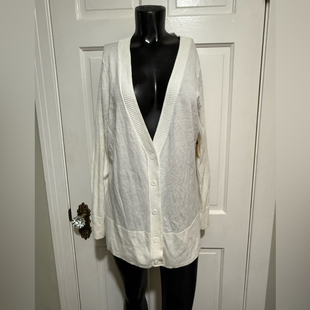 NEW White Coldwater Creek Cardigan Size Large 14 Long Sleeve Sweater Button Down